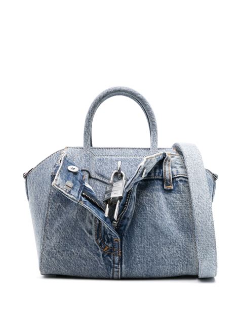 mini antigona lock denim tote bag